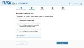 FAFSA guide parent education status